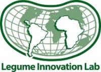 Logo Legume Innovation Lab a graphic of a globe in green shaped like a kidney bean with continents and graticules