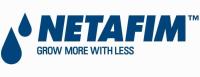 A dark blue logo with 2 blue drops and stating HETAFIM GROW MORE WITH LESS