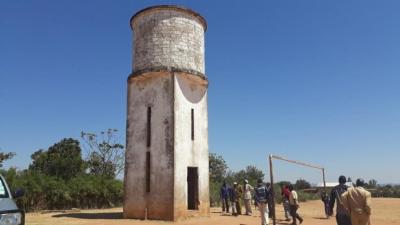 Structured water system stands tall in a village in Tanzania. 