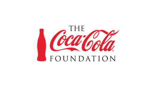 Logo, text of the Coca Cola Foundation to the left of the graphic of a red bottle of Coke