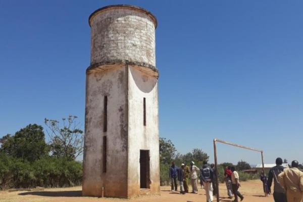 Structured water system stands tall in a village in Tanzania. 