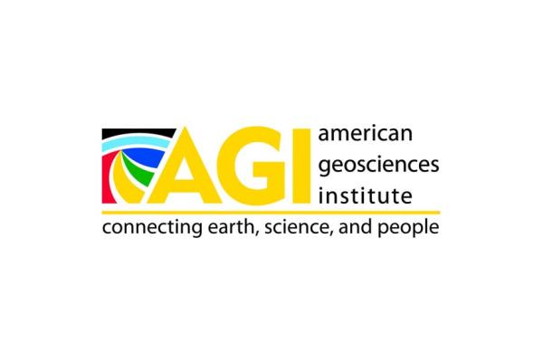 Logo for AGI, American Geosciences Institute. AGI is in large yellow letters and to its left is a swirl of color (red, yellow, green, dark blue, light blue, and black). Beneath that is the phrase: connecting earth, science, and people