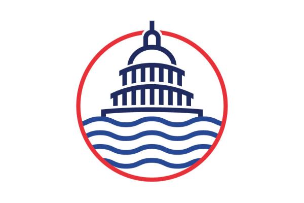 graphic of capitol building and water waves at the base