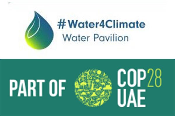 Two logos stacked- #water$Climate Water Pavilion and part of COP28 UAE 